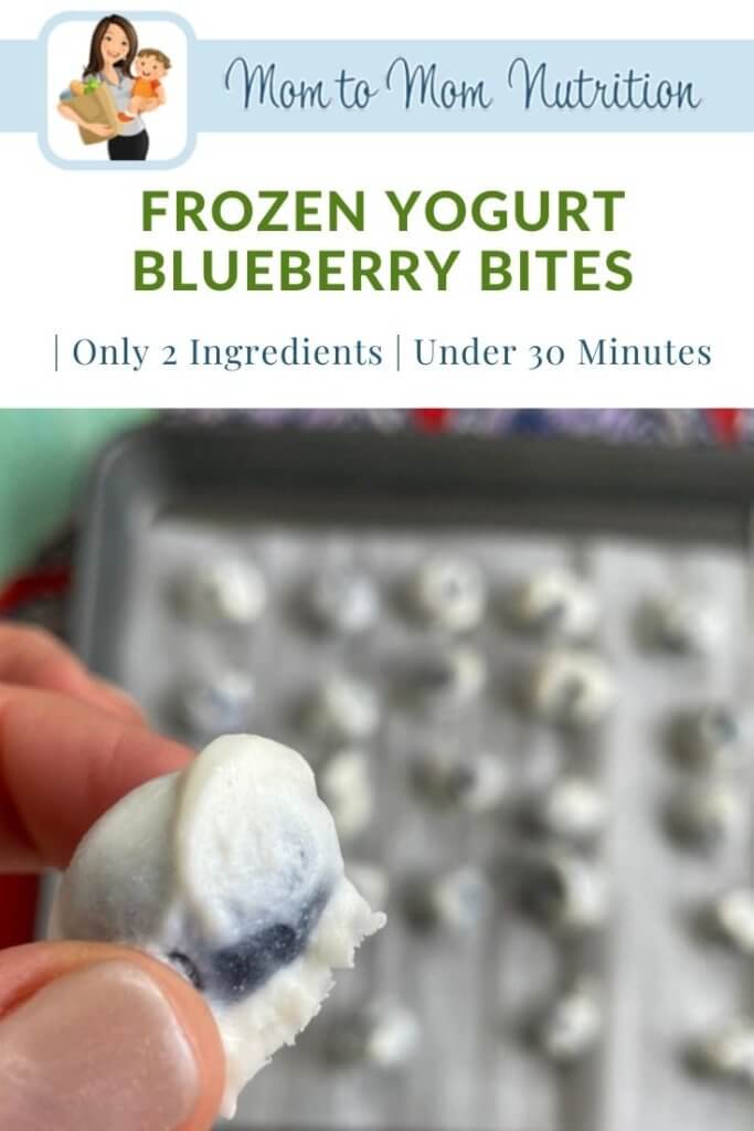 frozen-yogurt-blueberry-bites-pin1 - Mom to Mom Nutrition These frozen yogurt blueberry bites are a nutritious treat made with just two ingredients. The best part? They appeal to the whole family!