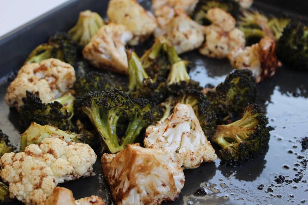 Balsamic and Honey Roasted Broccoli and Cauliflower makes vegetables delectable for all ages with a simple, sweet dressing! 