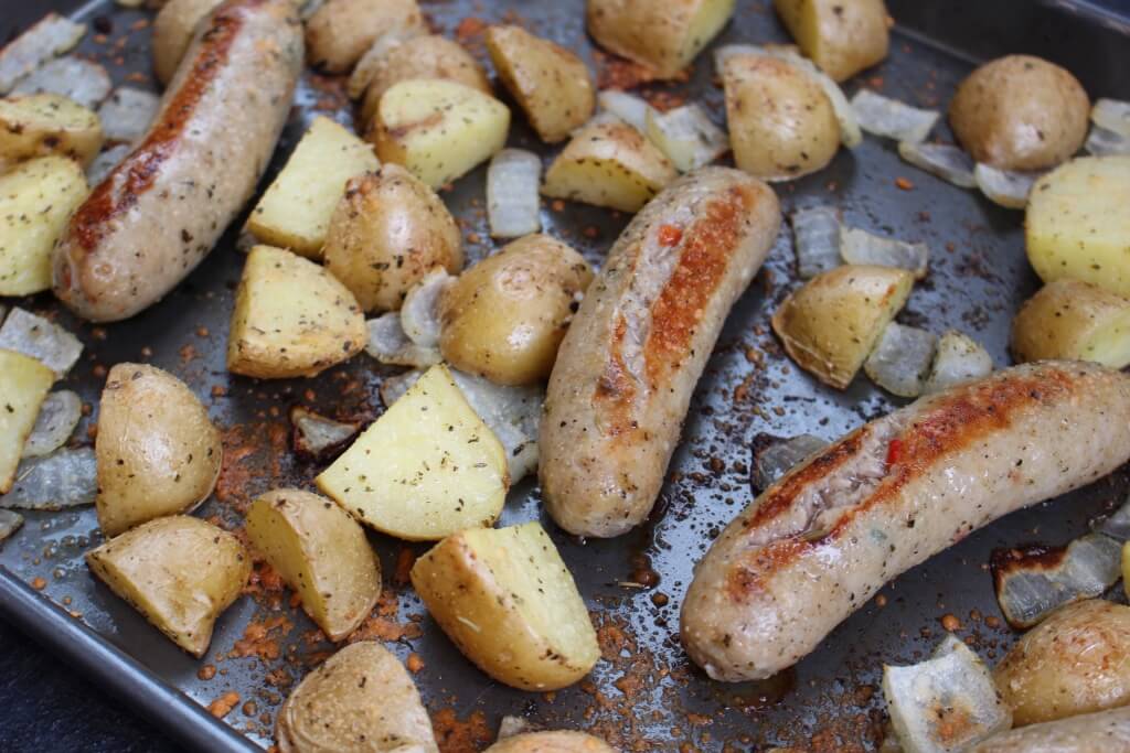 IMG_2429 - Mom to Mom Nutrition Sausage, potatoes, and onions come together to make an easy weeknight meal ready in 30 minutes and complete with one dish to clean.