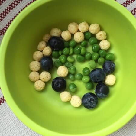 This is what I tried mixing together... the boys ate the cereal and a few berries. Peas? Nope. 