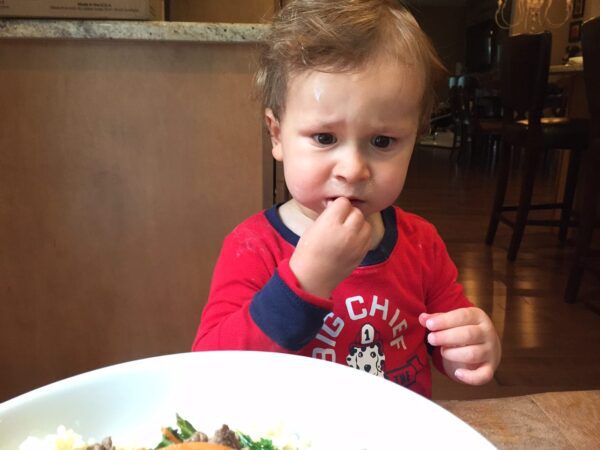 IMG_3982 - Mom to Mom Nutrition Ready in less than 30 minutes, Ground Beef and Kale Stir-Fry makes a simple yet nutritious weeknight meal.