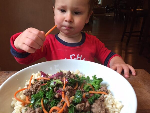 IMG_3983 - Mom to Mom Nutrition Ready in less than 30 minutes, Ground Beef and Kale Stir-Fry makes a simple yet nutritious weeknight meal.