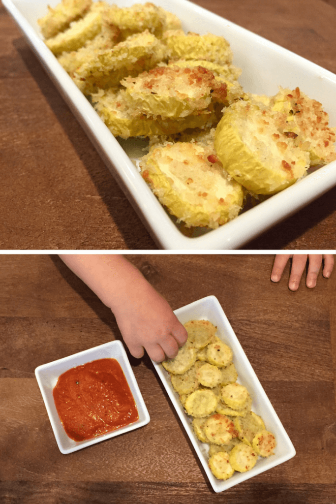Parmesan Yellow Squash Rounds - Mom to Mom Nutrition Parmesan yellow squash rounds make the perfect kid-friendly snack or side dish. Serve with yogurt or marinara sauce for dipping. You can also use zucchini squash in place of yellow squash.