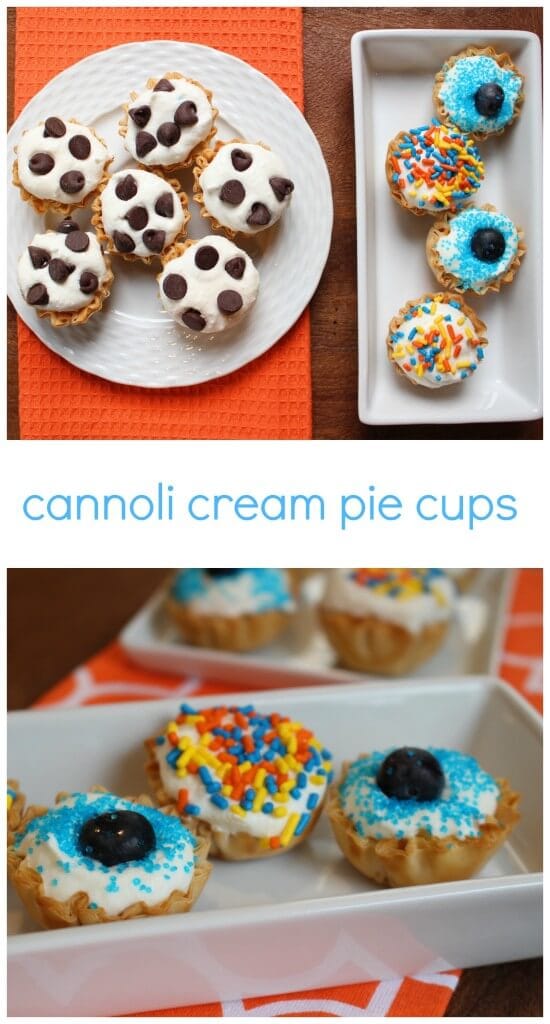 Cannoli cream pie cups satisfy any sweet tooth with a perfect, healthy bite-sized cannoli portion made with low-fat ricotta cheese and Athens mini fillo shells. 