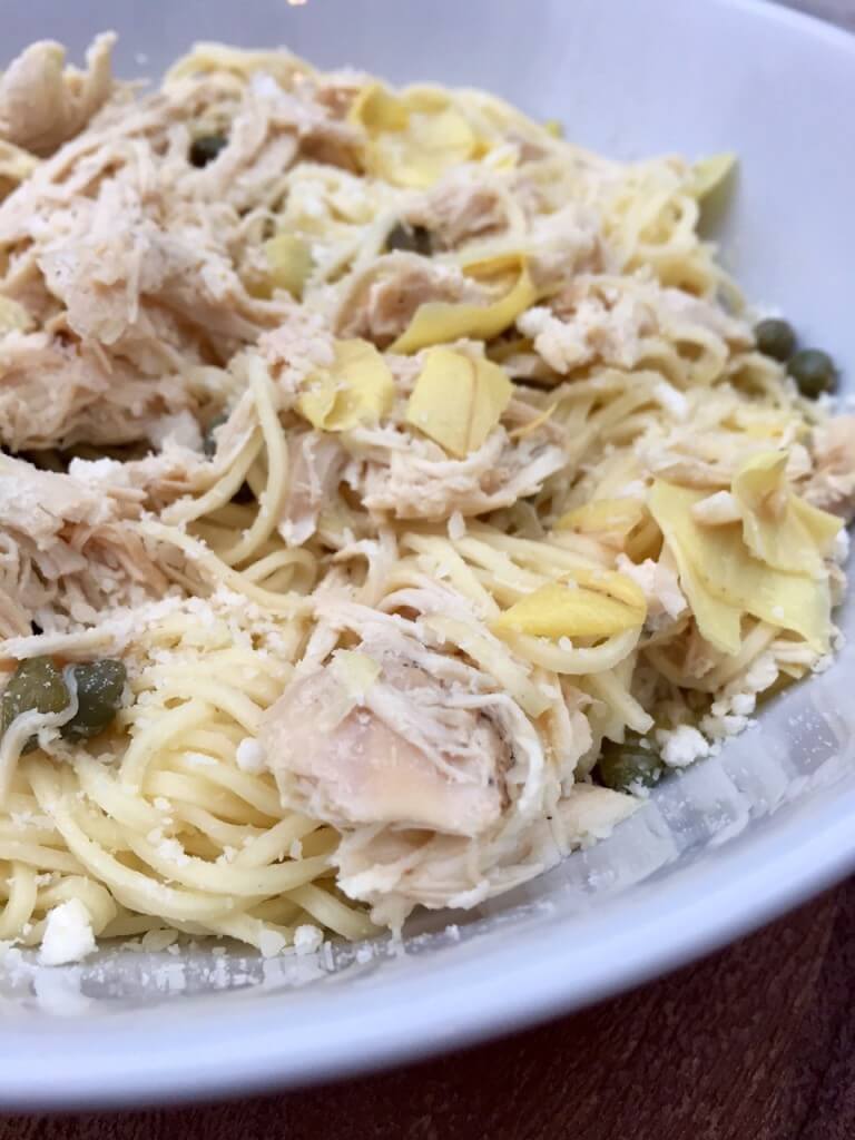 IMG_4267 - Mom to Mom Nutrition Chicken Piccata Pasta has a light lemon caper sauce with just a touch of butter to satisfy any saucy pasta craving!