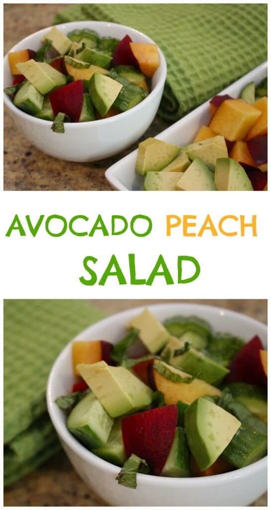 PicMonkey Collage - Mom to Mom Nutrition The fresh flavors of avocado and peach come together with a light basil dressing to make a simple, summer salad.