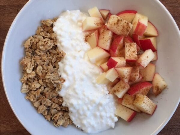 An Apple Cinnamon Breakfast Bowl takes less than 5 minutes to make and has the perfect mix of carbohydrate and protein to fuel a busy day!