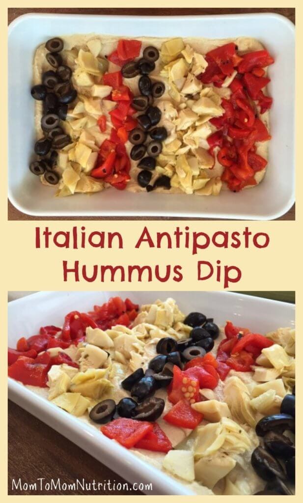 Simple and colorful ingredients come together to make the easiest Italian Antipasto Hummus Dip. Perfect for any occasion and ready in minutes! 