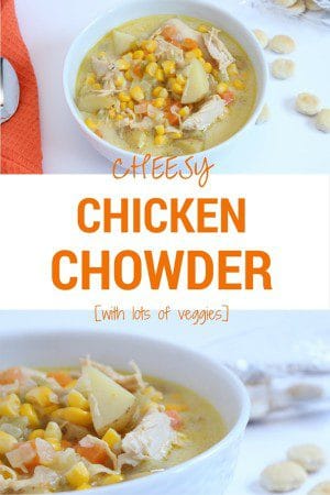 Frozen corn meets creamy cheddar cheese to bring you dinner in no time with this Cheesy Chicken Chowder.