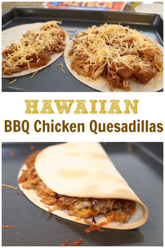 Fresh pineapple, BBQ sauce, and shredded chicken come together to make one easy weeknight meal with these Hawaiian BBQ Chicken Quesadillas. 