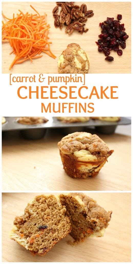 Carrot Pumpkin Cheesecake Muffins are moist, flavorful muffins filled with flavors of the fall and a few simple ingredients like shredded carrots, cream cheese, and pumpkin bread mix.