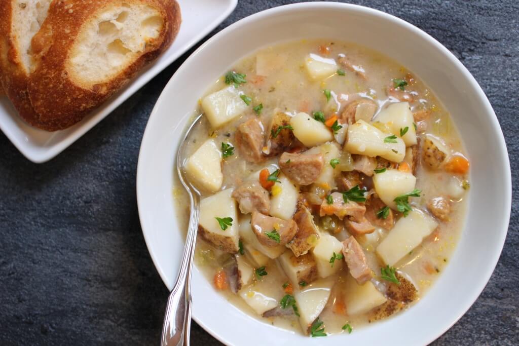 IMG_2256 - Mom to Mom Nutrition Chicken sausage potato soup is a hearty, comforting soup that’s so easy to make and loaded with lots of nutritious, budget-friendly ingredients.