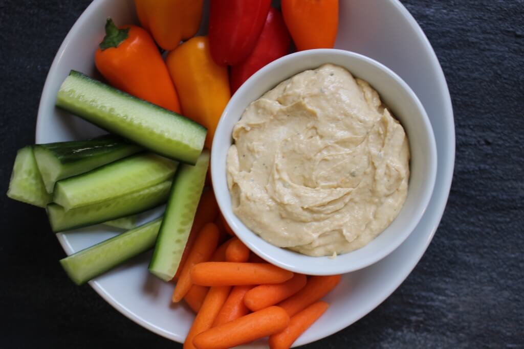 IMG_2483 - Mom to Mom Nutrition Get your kids dipping with this protein-packed Ranch Hummus Dip. It’s creamy and delicious, and ready in less than 5 minutes!