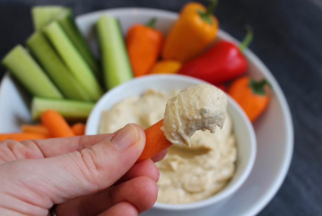 IMG_2486 - Mom to Mom Nutrition Get your kids dipping with this protein-packed Ranch Hummus Dip. It’s creamy and delicious, and ready in less than 5 minutes!