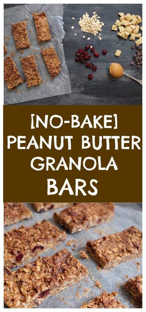 These peanut butter granola bars require no-baking and can be made with any fruit, nut, or chocolate mix-in. Just be sure to keep the peanut butter oatmeal base the same!#peanutbutterrecipes #kidfriendlyrecipes #homemadegranolabars #nobakegranolabars #easyhomemadegranolabars #kidfriendlysnacks