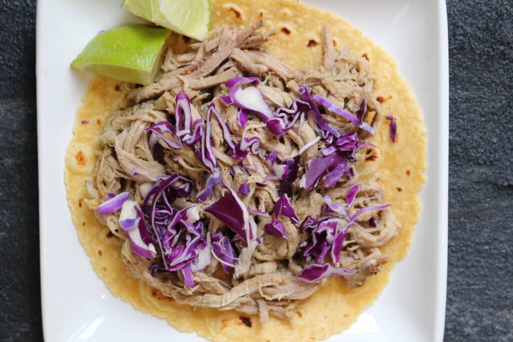 IMG_2467 - Mom to Mom Nutrition 3-Ingredient Pulled Pork Tacos are juicy, flavorful, and made with pantry staples. Top with your favorite taco toppings or skip the tortilla and serve on a bed of brown rice.