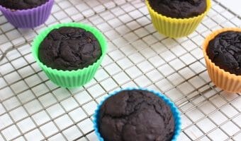 Healthy Chocolate Muffins are made with simple ingredients like cocoa powder, banana, and Greek yogurt, making the perfect mix for a moist and somewhat dense muffin!