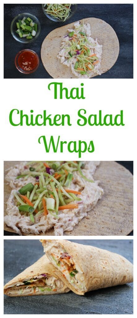 Thai Chicken Salad Wraps make a light and refreshing healthy lunch made in less than 10 minutes with precooked chicken and fiber-filled flatbread.