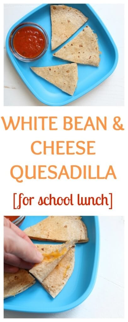 A White Bean Quesadilla makes a simple and nutritious lunch--- a serving of whole grains, dairy, and protein is the perfect mix of fuel kids and parents need to get through a busy day! 