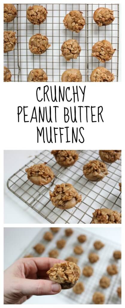 Crunchy Peanut Butter Muffins are filled with smooth peanut butter and topped with a streusel-like oatmeal topping that gives the muffins a little crunch! Perfect for a breakfast on-the-go or after-school snack! 