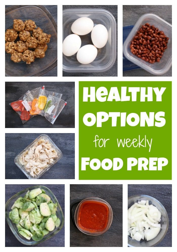 All it takes is a little planning and about an hour of your time to make weekly food prep a reality and healthy eating the outcome. Here is a list of healthy foods you’ll routinely find in my grocery cart and prepped on the weekend for a healthy week ahead!