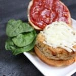 Change-up your weekly burger routine with these ground chicken parmesan burgers. Grill then serve with homemade marinara sauce and mozzarella cheese.