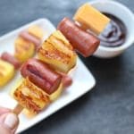 Hot Dog Pineapple Kabobs make the perfect sweet and salty colorful pair! Fire-up your grill for a kid-friendly dish that’s both tasty and fun to eat.