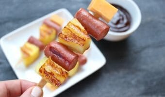 Hot Dog Pineapple Kabobs make the perfect sweet and salty colorful pair! Fire-up your grill for a kid-friendly dish that’s both tasty and fun to eat.