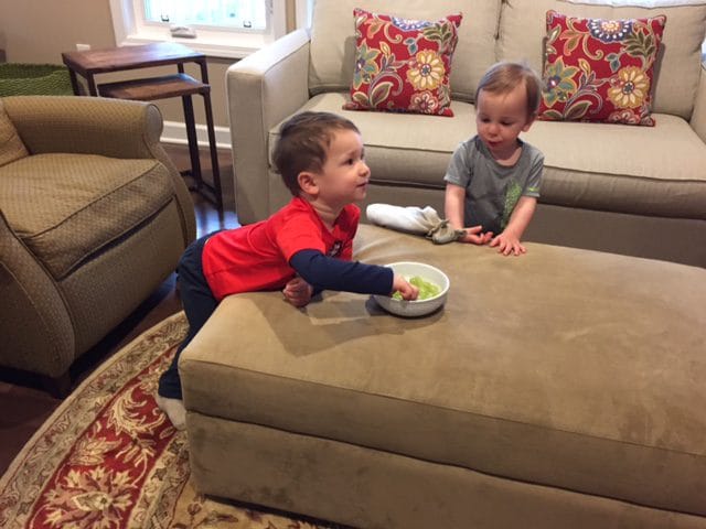 And do you want to know what I've said yes to lately? Eating in front of the tv. While I make dinner.. I give the boys a bowl of fruit that they can nibble on....