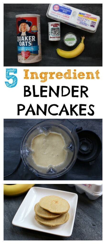 5 Ingredient blender pancakes is a quick and easy recipe that is mixed right in your blender! Perfect for freezing ahead of time and reheating for busy mornings. 