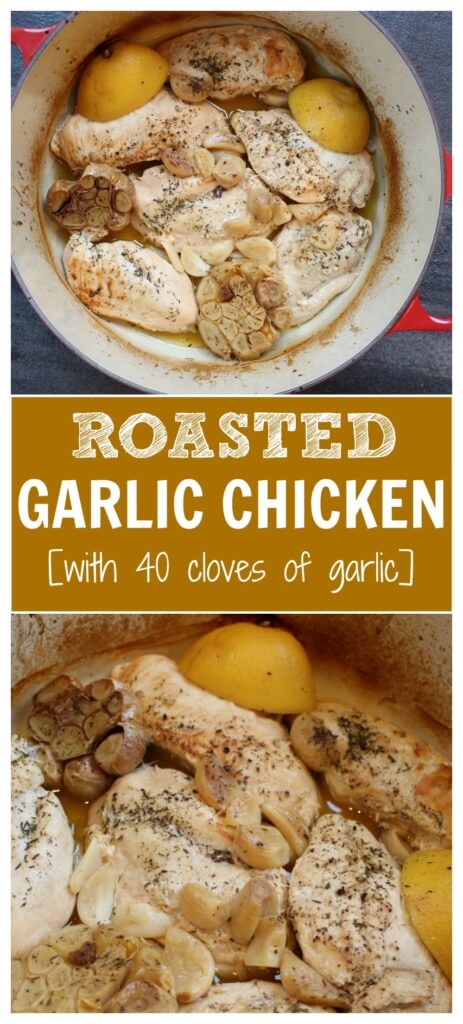 40 Cloves of Garlic Chicken is one of the easiest weeknight chicken dinners you can make! The best part is the garlicky broth the chicken gets cooked in… a delicious dipper for crusty bread or served over brown rice! 