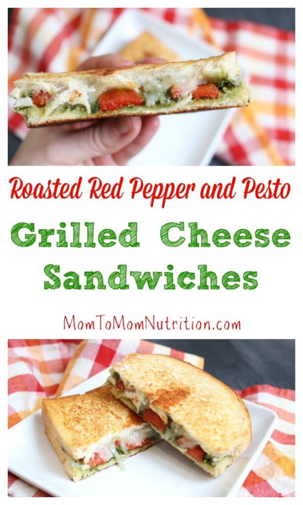 A simple grilled cheese sandwich is packed with extra flavor from pesto and roasted red pepper inside, giving it a gourmet spin! 