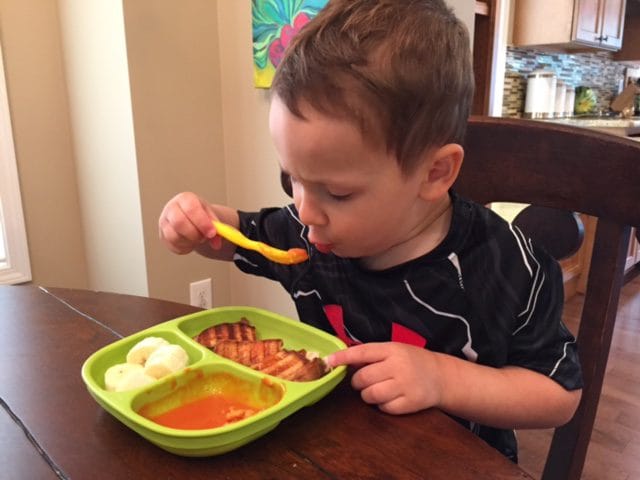 Speaking of Goldfish... the boys ate soup for the first time! Tomato soup topped with Goldfish. You know what peaked their interest... 