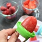 These watermelon popsicles are made with fresh and frozen fruit and zero added sugar, making the perfect healthy refreshing treat for any hot summer day! I don’t know what it is about watermelon and being pregnant, but some crazy watermelon craving comes over me when I’ve got a baby in my uterus. And since that’s been the case the past three years, you better believe I’ve consumed enough watermelon to feed a small army. Summer or not, my boys have always gravitated towards the sweet, water-filled fruit as well. So when the idea for these watermelon popsicles came to mind I knew that if I perfected my recipe, we’d be enjoying watermelon popsicles for years to come! I wasn’t sure if I needed to do a formal post for these watermelon popsicles as I already shared the how-to for them on Instagram and in my recent 10 Homemade Popsicles for Summer blog post. But since I’m practically dreaming and bathing in watermelon right now [c/o my 36th week of pregnancy], I figured why not talk about them some more! While we are happy campers just snacking on a bowl filled with sliced watermelon, there’s something to be said about using it in other recipes. Like all fruit, watermelon is naturally sweet and makes a great dessert or snack. Next time you want to serve up a kid-pleasing and healthy dish, think watermelon! Side note: Watermelon is 92% water--- making it a delicious hydrator. Chances are that’s why pregnant women and