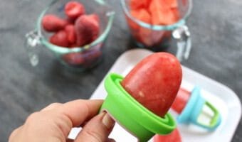 These watermelon popsicles are made with fresh and frozen fruit and zero added sugar, making the perfect healthy refreshing treat for any hot summer day! I don’t know what it is about watermelon and being pregnant, but some crazy watermelon craving comes over me when I’ve got a baby in my uterus. And since that’s been the case the past three years, you better believe I’ve consumed enough watermelon to feed a small army. Summer or not, my boys have always gravitated towards the sweet, water-filled fruit as well. So when the idea for these watermelon popsicles came to mind I knew that if I perfected my recipe, we’d be enjoying watermelon popsicles for years to come! I wasn’t sure if I needed to do a formal post for these watermelon popsicles as I already shared the how-to for them on Instagram and in my recent 10 Homemade Popsicles for Summer blog post. But since I’m practically dreaming and bathing in watermelon right now [c/o my 36th week of pregnancy], I figured why not talk about them some more! While we are happy campers just snacking on a bowl filled with sliced watermelon, there’s something to be said about using it in other recipes. Like all fruit, watermelon is naturally sweet and makes a great dessert or snack. Next time you want to serve up a kid-pleasing and healthy dish, think watermelon! Side note: Watermelon is 92% water--- making it a delicious hydrator. Chances are that’s why pregnant women and