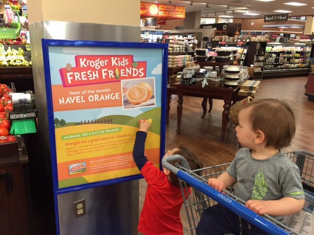 The Kroger Fresh Kids program sign! Checking to see which item is on the list this month! 