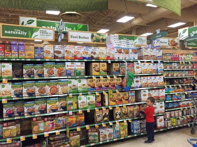 Joey's favorite aisle.... the natural and organics section [with cereal, of course]. 