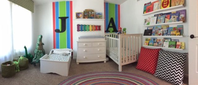 The bash bro's new room! Cozy, colorful, and sleep-inviting, am I right?!