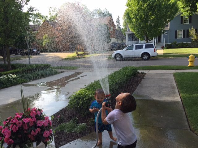 Watering the flowers has become our favorite pre-dinner activity! 
