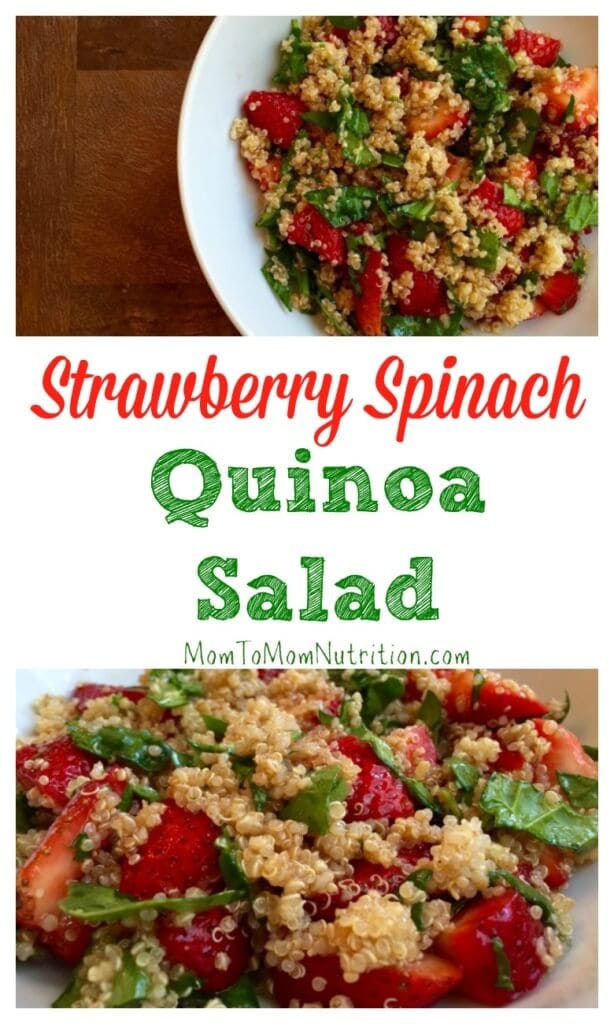Strawberry spinach quinoa salad screams summer with the fresh strawberries and simple balsamic dressing. Topped with grilled chicken and you have a meal!