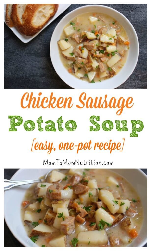 chickensausagepotatosoup - Mom to Mom Nutrition Chicken sausage potato soup is a hearty, comforting soup that’s so easy to make and loaded with lots of nutritious, budget-friendly ingredients.