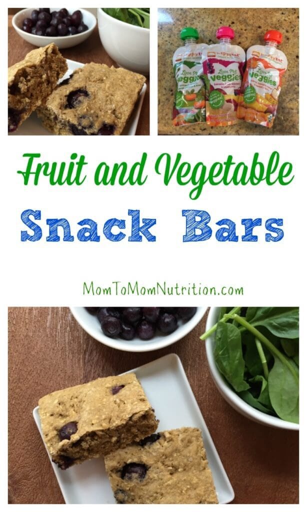 fruitandveggiesnackbars - Mom to Mom Nutrition Fruit and vegetable snack bars make the perfect on the go snack. Plus they have a secret ingredient: Love My Veggies pouches from Happy Family brands.