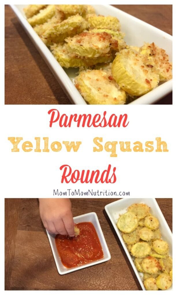 parmesanyellowsquashrounds2 - Mom to Mom Nutrition These parmesan yellow squash rounds make the perfect veggie for dipping. Perfect for a snack, appetizer, or a side dish!