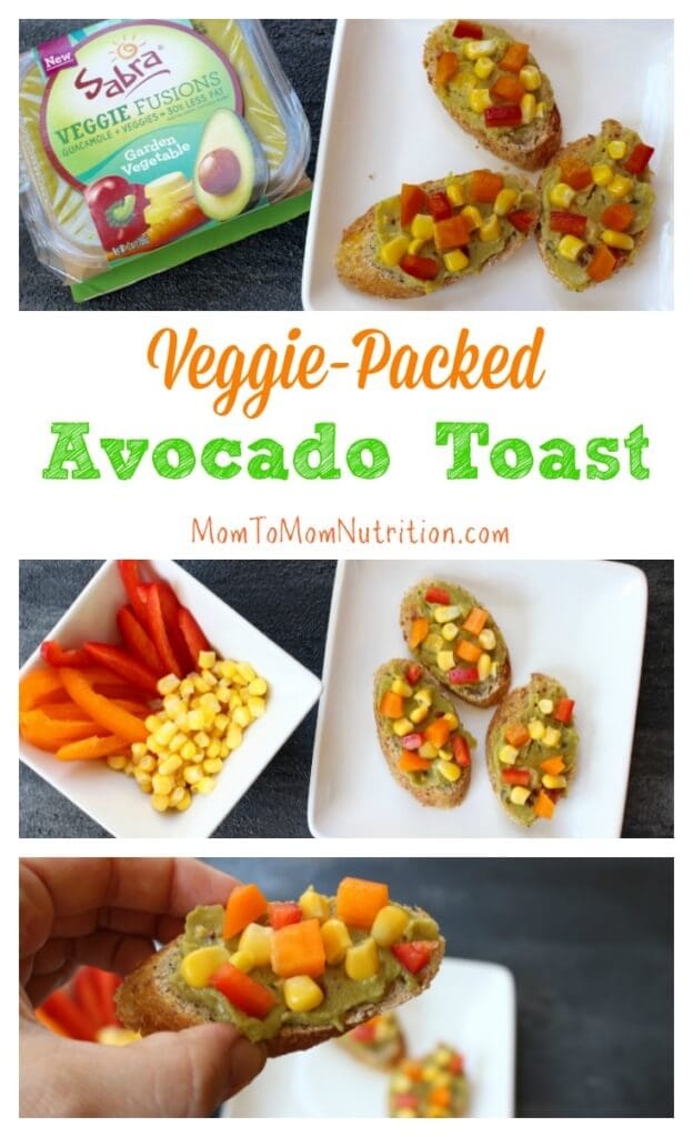 Veggie-packed Avocado Toast makes one simple breakfast or snack. Toast, top, and enjoy in less than 5 minutes from start to finish. #avocadotoast #easyappetizers #easysnackrecipe #healthysnacks #kidfriendlyrecipes #kidfriendlysnacks