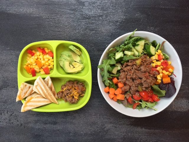 A dinner for Mom and Dad + the toddlers. You'll notice it's essentially the same thing, but presented differently for the little ones! 