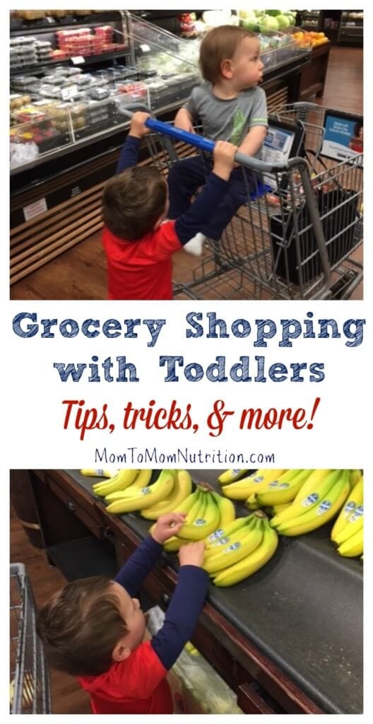From letting your kids choose a new food item to talking about fresh produce with them, learn some tips and tricks to grocery shopping with toddlers!