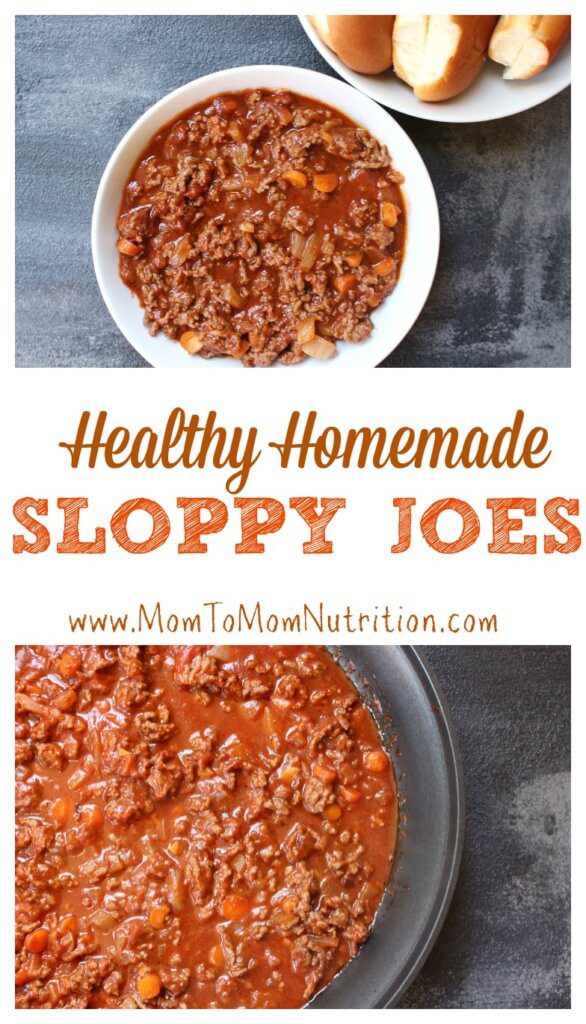 PicMonkey Collage - Mom to Mom Nutrition Ditch the store-bought can of sauce for these quick and easy Homemade Sloppy Joes, packed with veggies and full of flavor!