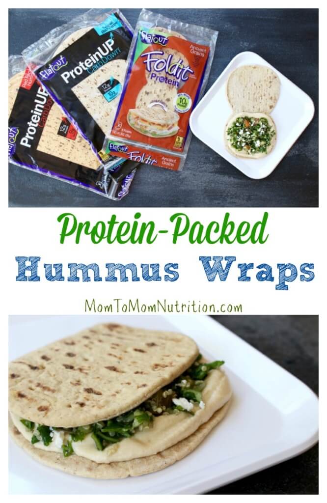 Chickpeas, quinoa, and whole grains make protein-packed hummus wraps the ideal lunch for those looking to get adequate amounts of plant protein at mealtime.