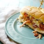 Slow Cooker Mexican BBQ Chicken Sandwiches: 3 unlikely ingredients come together with almost no prep to create one out of this world slow cooker meal!