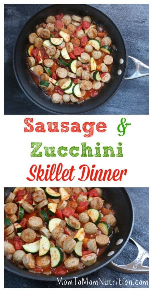 sausagezucchiniskilletdinner - Mom to Mom Nutrition This sausage and zucchini skillet is a quick and easy weeknight meal on its own, or delicious served over brown rice or pasta.